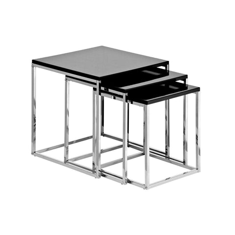 Black Nest Of 3 Tables With Chrome Frame - SE Home
