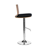 Walnut Wood Bar Chair Withi A Black Leather Effect With A Chrome Finish Base - SE Home