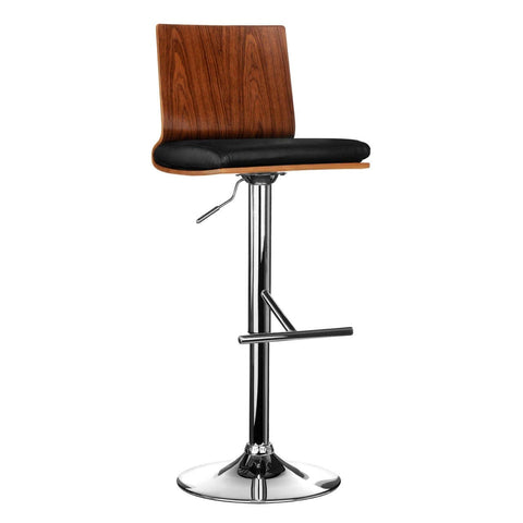 Walnut Wood Bar Chair Withi A Black Leather Effect With A Chrome Finish Base - SE Home