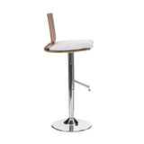 Walnut Wood Bar Chair In White Leather Effect With A Chrome Finish Base - SE Home