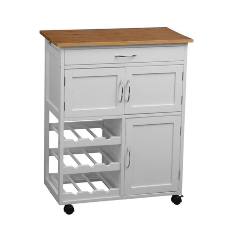 White And Bamboo Top Kitchen Trolley - SE Home