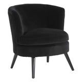 Round Plush Armchair, Black Cotton Velvet, Birchwood Legs - SE Home