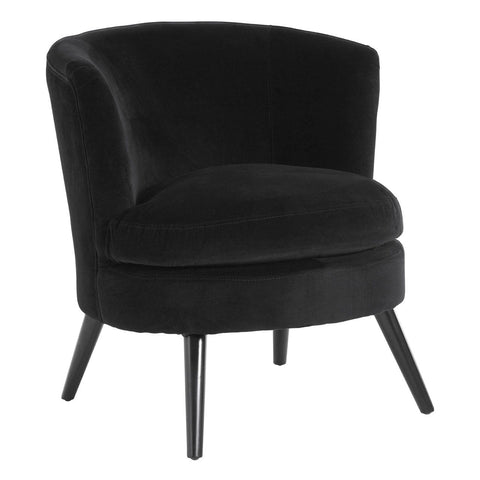 Arm Chairs, Recliners & Sleeper Chairs Round Plush Armchair, Black Cotton Velvet, Birchwood Legs