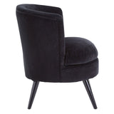 Round Plush Armchair, Black Cotton Velvet, Birchwood Legs - SE Home