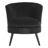 Round Plush Armchair, Black Cotton Velvet, Birchwood Legs - SE Home