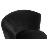 Round Plush Armchair, Black Cotton Velvet, Birchwood Legs - SE Home