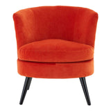Round Plush Armchair, Orange Cotton Velvet, Birchwood Legs - SE Home