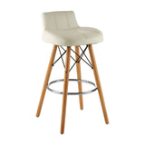 Radisson Bar Stool In White Faux Leather With Beechwood Legs - SE Home
