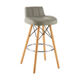 Radisson Bar Stool In Grey Faux Leather With Beechwood Legs - SE Home