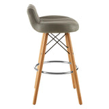 Radisson Bar Stool In Grey Faux Leather With Beechwood Legs - SE Home