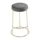 New York Bar Stool In Grey Velvet & Gold - SE Home