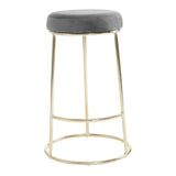 New York Bar Stool In Grey Velvet & Gold - SE Home