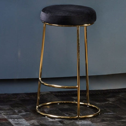 New York Bar Stool In Black Velvet & Gold - SE Home