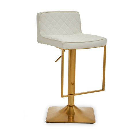 Table & Bar Stools Dynasty Bar Chair In White With Leather Effect With Gold Base