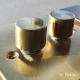 Satin Brass - White Inserts Satin Brass 2 Gang 13A DP Ingot Twin Double Switched Plug Socket - White Trim