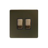 Screwless Bronze - Black Trim - Slim Plate Screwless Bronze 10A 2 Gang Intermediate Light Switch