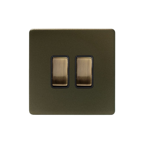 Screwless Bronze - Black Trim - Slim Plate Screwless Bronze 10A 2 Gang Intermediate Light Switch