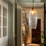 Henley Curve Fluted Glass Pendant Light - Old English Brass - SE Home
