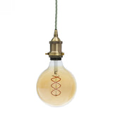 Antique Brass Decorative Bulb Holder with Green Twisted Cable - SE Home