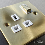 Satin Brass - White Inserts Satin Brass 1 Gang 5A Round Pin Socket - White Trim