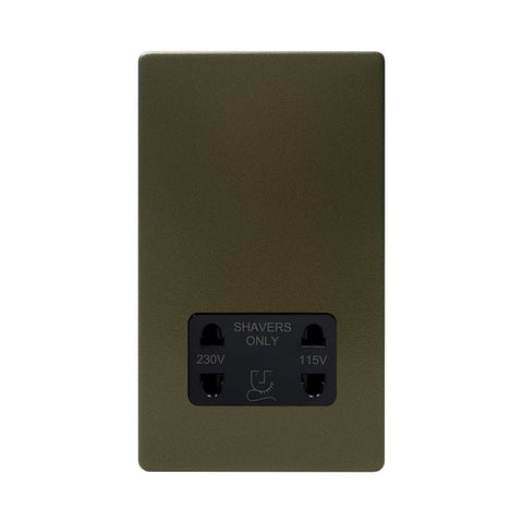 Screwless Bronze - Black Trim - Slim Plate Screwless Bronze Shaver Socket 230/115V