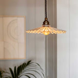 Fluted Fan Glass Pendant Light - Old English Brass - SE Home