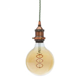 Antique Copper Decorative Bulb Holder with Green Twisted Cable - SE Home