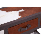 Coffee Tables Brown/White Genuine Cowhide 3 Drawer Table