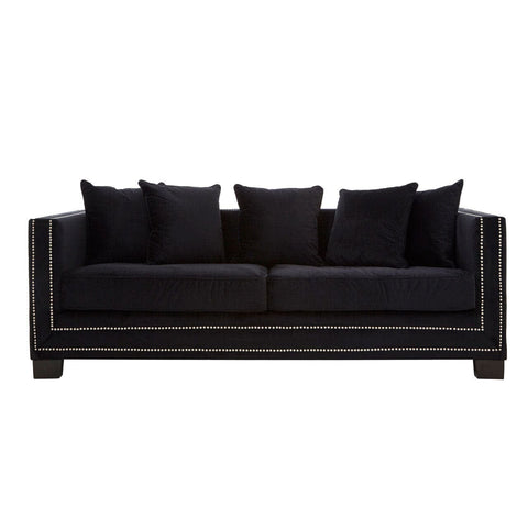 Sofia 3 Seater Black Velvet Sofa - SE Home