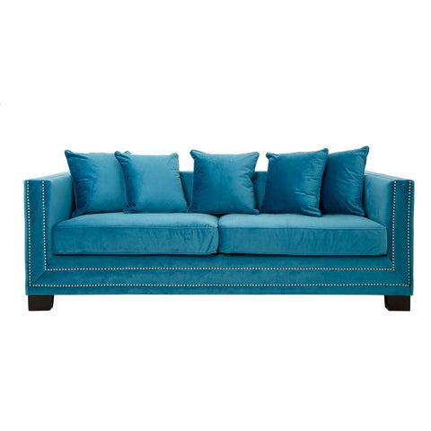 Sofia 3 Seater Cyan Blue Velvet Sofa SE Home