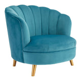 Odeon Blue Velvet Chair With Gold Wood Legs - SE Home