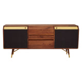 Kenso Sideboard In Walnut Wood With A Brass Finish And Black Fabric Facings - SE Home