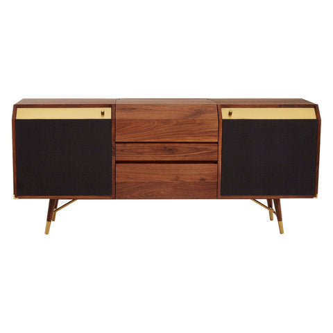 Cabinets & Storage Kenso Sideboard In Walnut Wood With A Brass Finish And Black Fabric Facings
