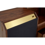 Kenso Sideboard In Walnut Wood With A Brass Finish And Black Fabric Facings - SE Home