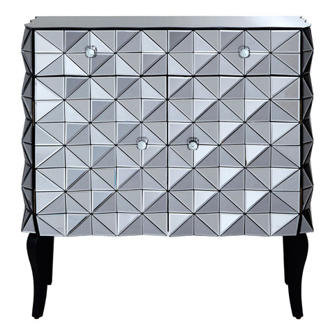 Soho 2 Drawer Cabinet In Silver Glass With 3D Mirror Effect - SE Home