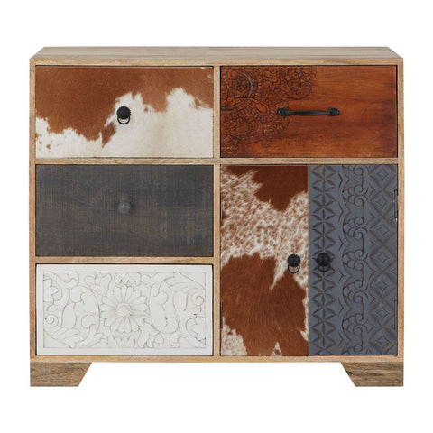 Marwar Tall Sideboard In Mango Wood With Genuine Leather - SE Home