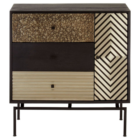 Boho Tall Cabinet In Mango Wood With 3 Drawers - SE Home