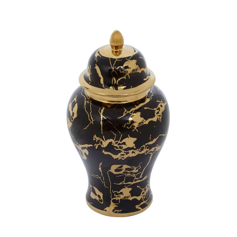 Marmo Marble Effect Black And Gold Small Ceramic Jar - SE Home