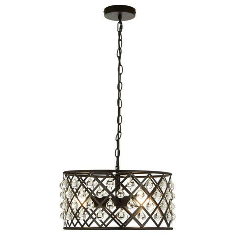 Albir 3 Bulb Cross Design Pendant Lamp - Powder Coated Iron & Crystal Glass