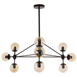 Abira 10 Bulb Pendant Lamp, Matte Black Iron, Brown Glass