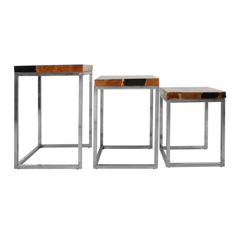 Surak Set Of 3 Teak Wood Nesting Tables - SE Home