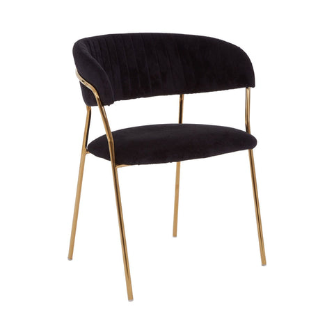 Tamzin Dining Chair, Black Velvet, Gold Finish Metal - SE Home