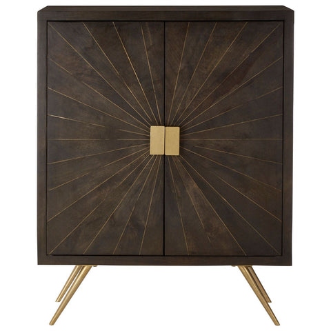Sagor Cabinet - Grey Finish In Mango Wood With Antique Brass Finish - SE Home