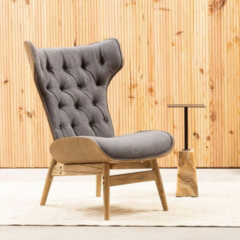 Arnold Grey Velvet Chair With Winged Back - SE Home