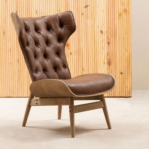 Arnold Brown Leather Effect Chair With Winged Back - SE Home