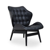 Arnold All Black Leather Chair With Button Detail - SE Home