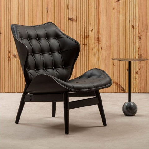 Arnold All Black Leather Chair With Button Detail - SE Home