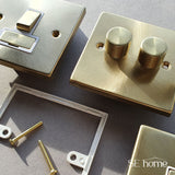 Satin Brass - White Inserts Satin Brass Cooker Control 45A With 13A Switched Plug Socket & 2 Neons - White Trim