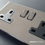 Screwless Black Nickel 13A 1 Gang DP USB Switched Plug Socket Output 2.1amp - SE Home