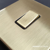 Screwless Brushed Brass - Black Trim - Slim Plate Screwless Brushed Brass 13A 2 Gang Euromod Floor Socket